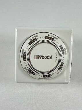 Woods Indoor Mechanical Timer, White, Model# TK-A833USD, Clock Operated Timer